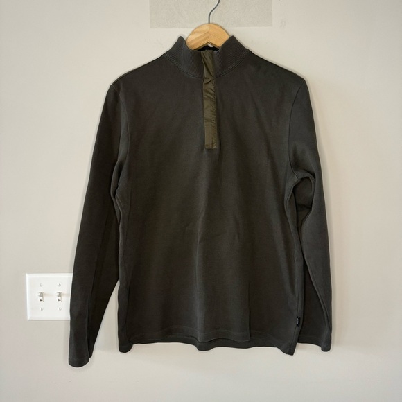 Hugo Boss Quarter-Zip Mixed Materials Sweater - Olive Green - Picture 1 of 11